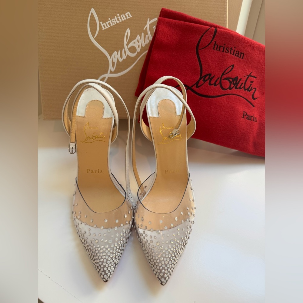 BNIB Christian Louboutin Spikaqueen 100 pvc white pumps 37.5